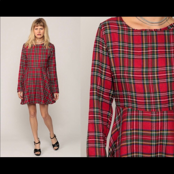 Vintage Dresses & Skirts - 70s Mini Dress Red Plaid Dress Checkered Babydoll Flared Medium